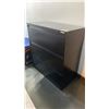 Image 1 : 3 DRAWER BLACK LATERAL FILING CABINET WITH ASSORTED OFFICE SUPPLY CONTENTS