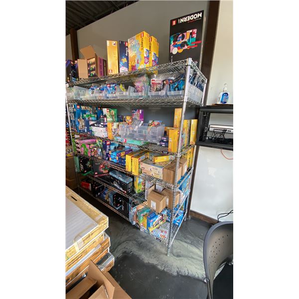 ULINE METAL 6 TIER SHELVING UNIT WITH LARGE QUANTITY OF ASSORTED LEGO SETS