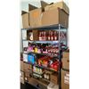 Image 2 : ULINE 6 TIER SHELVING UNIT WITH ASSORTED ITEMS- CANNED GOODS, CONDIMENTS, SPICES, TEA, CANDY, TOYS &