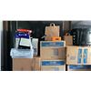 Image 2 : LARGE GROUP OF PAPER SHOPPING BAGS, PRINTER, LED LIGHT, GARBAGE BAGS, FOLDING TABLE, WATER