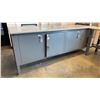 Image 1 : ULINE GREY 4 DOOR ADJUSTABLE HEIGHT WORK CABINET WITH ASSORTED CONTENTS- COFFEE PODS, GLOVES, PAPER