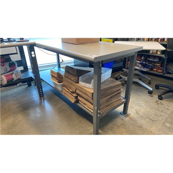 ULINE GREY 2 TIER ADJUSTABLE HEIGHT WORK TABLE APPROX 72"L X 30"D