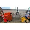Image 1 : ULINE METAL 2 TIER CART, LITTLE GIANT STEP LADDER, ULINE MOBILE GARBAGE CAN, 2 PYLONS & SMALL