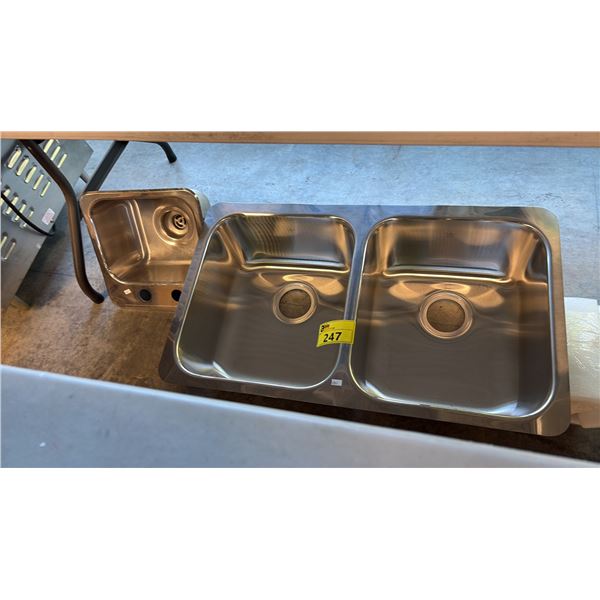STAINLESS STEEL DOUBLE BASIN KITCHEN SINK AND 14" X 14" UTILITY SINK