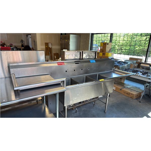 STAINLESS STEEL COMMERCIAL-GRADE 3-COMPARTMENT KITCHEN SINK D26" X W100" X H49"