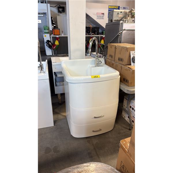 WHITE UTILITY LAUNDRY SINK W/ CABINET BASE D22" X W26" X H39"