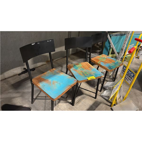 SOLID HARDWOOD DINING SET DROP-LEAF TABLE, 5 MISMATCHED CHAIRS AND SIDE TABLE W/ DECOR
