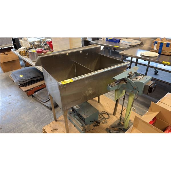 SMALL 36"W SS DUAL BASIN SINK AND 2 VINTAGE SEALERS