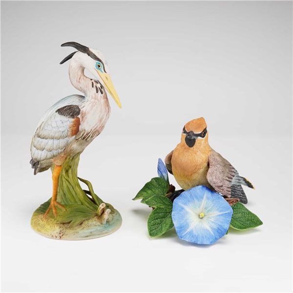 2pc Andrea by Sadek and Lenox, Blue Heron and Cedar Waxwing Figurines