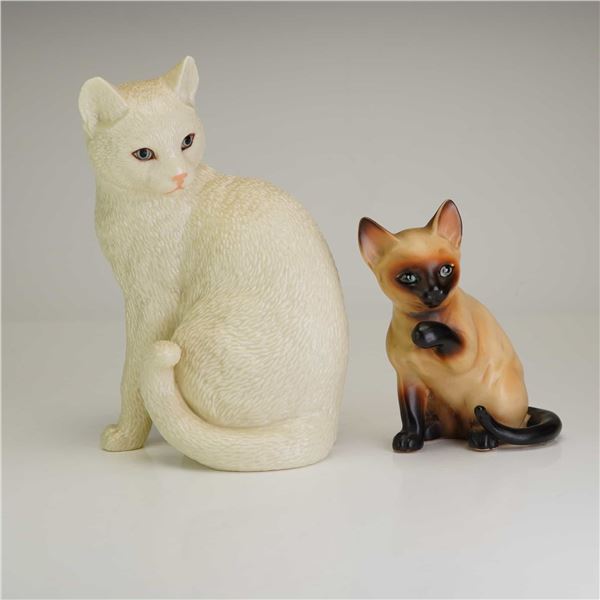 2pc Lenox Admiration White Cat and Lefton Siamese Cat Figurine H4032
