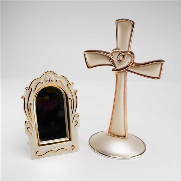 2pc Lenox Cross and Decorative Mirror Dresser Top Grouping