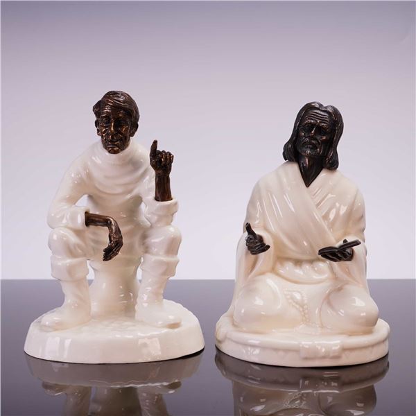 2pc Minton Bronze and Bone China Figurines, The Sage and Travelers Tales