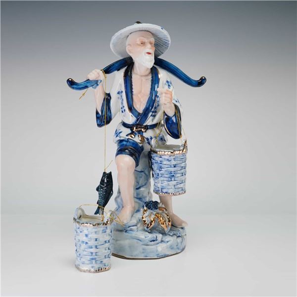 4pc Chinese Blue and White Porcelain Fisherman Figurine