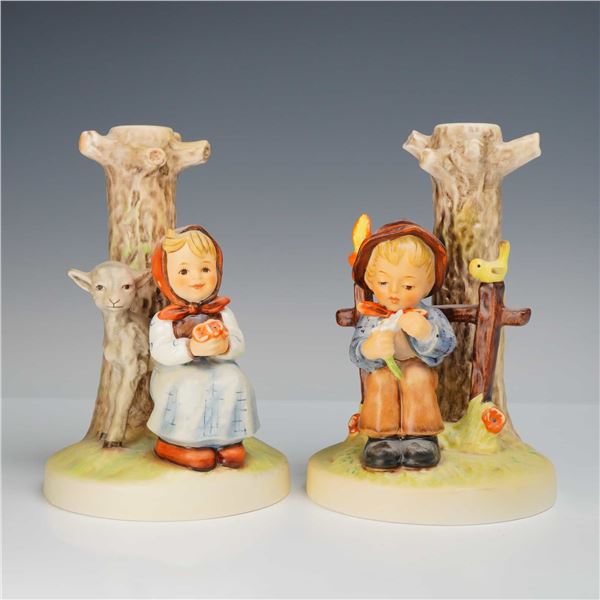 A Pair of Goebel Hummel Ceramic Candle Holders Models 115 and 116