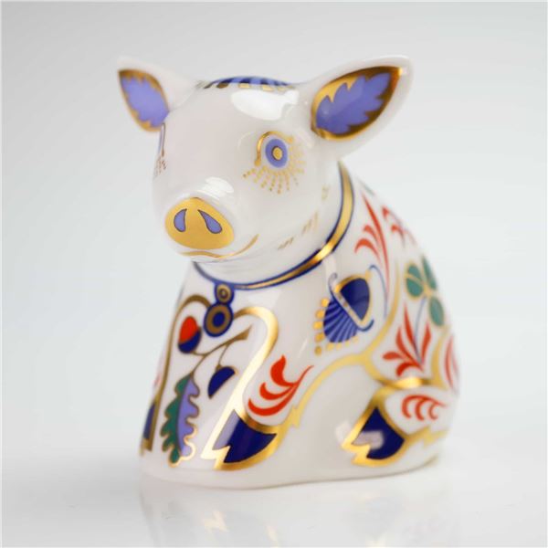 Royal Crown Derby Paperweight Sitting Piglet with Box
