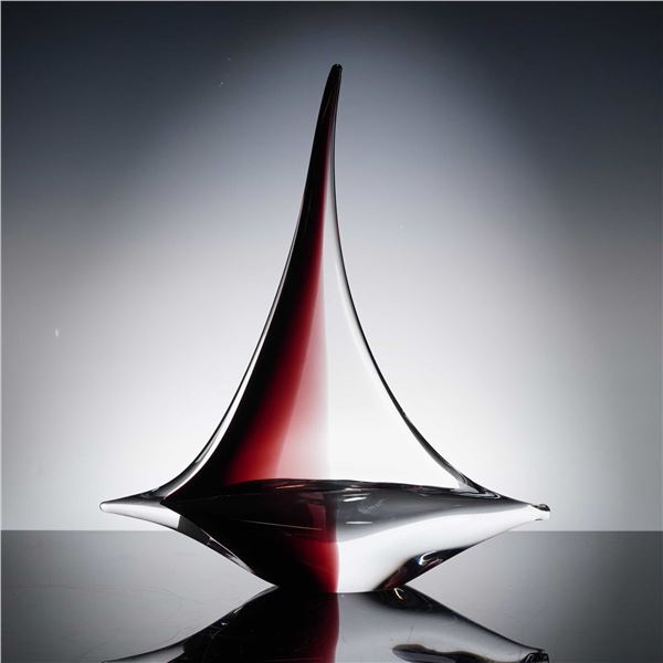 FM Marcolin Sommerso Art Crystal Figural Sailboat Sculpture