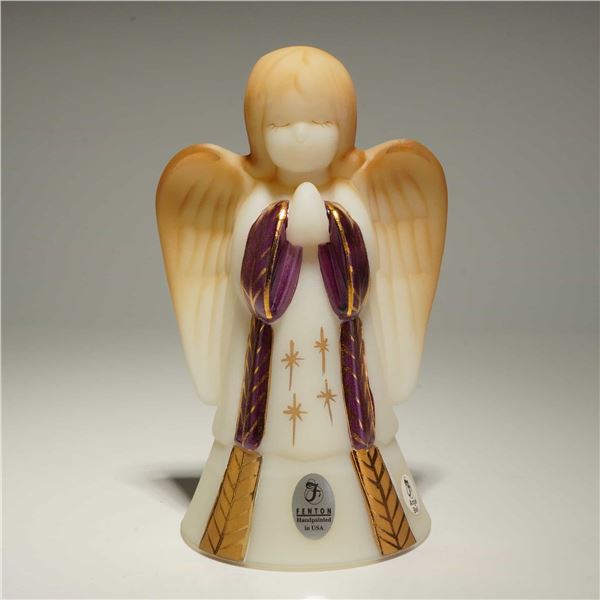 Fenton Satin Art Glass Hand Painted Praying Angel Bell Figurine by P. Fleak