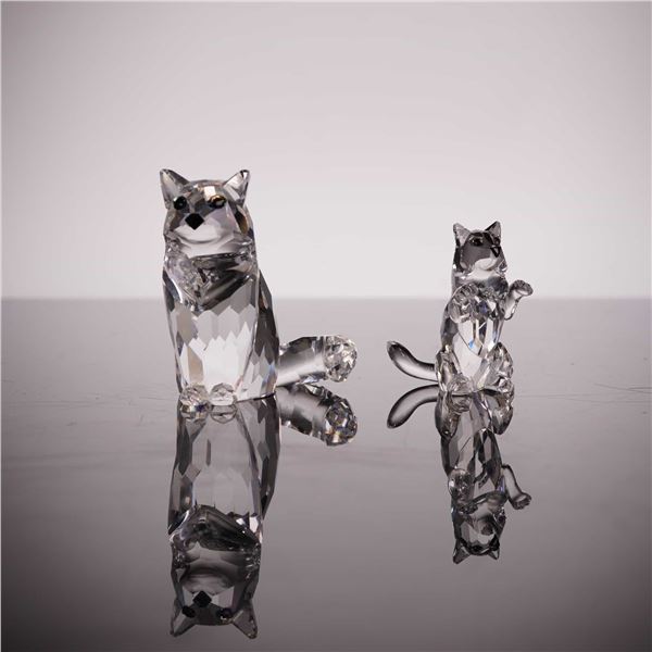 Swarovski Silver Crystal Cat and Kitten Figurines