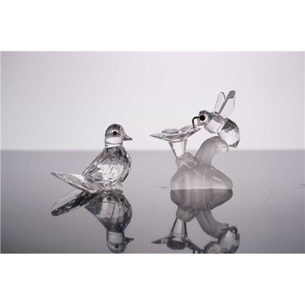 Swarovski Silver Crystal Bumblebee on Flower and Mallard Duckling Figurines, 2.5 Inches