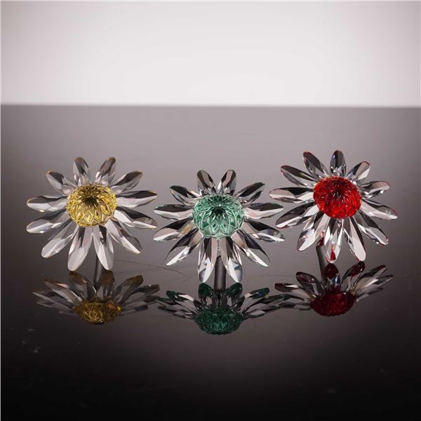 Three Swarovski Crystal SCS Renewal Gift Marguerite Daisy Flowers 1999-2001