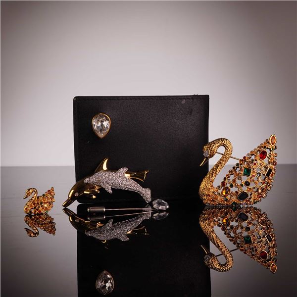 Gold-Plated Multi-Colored Crystal Swan and Dolphin Jewelry, Swarovski SCS
