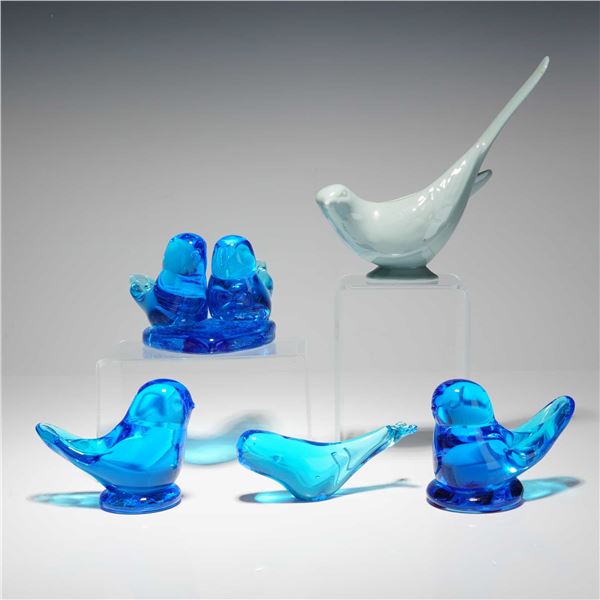 5pc Terra Studios and Lenox, Bluebird of Happiness, Cobalt and Celadon, Animal Figurines