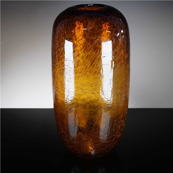 Joseph Abboud Amber Crackle Art Glass Vase