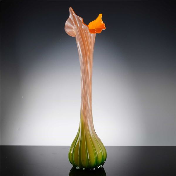 Murano-Style Hand-Blown Jack-in-the-Pulpit Art Glass Vase