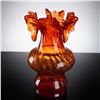 Image 1 : Orange with Ruffled Swag Rim Art Glass Vase