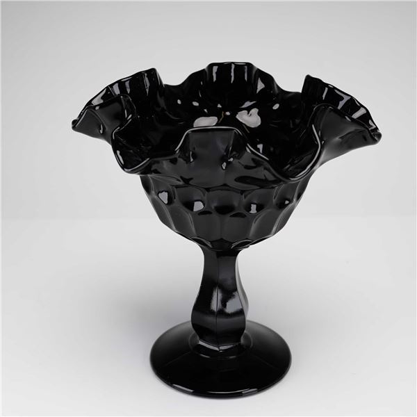 Fenton Thumbprint Pattern Black Glass Candy Dish