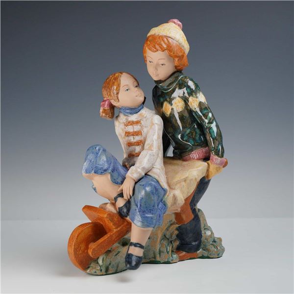 Nadal Spain Porcelain Figurine, Boy Pushing a Girl in a Wheelbarrow