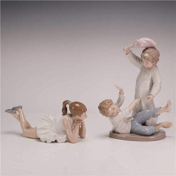 2pc Nao by Lladro Porcelain Figurines, Ballerina and Pillow Fight