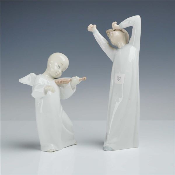 2pc Lladro Porcelain Figurines, Chinese Angel and Boy Yawning