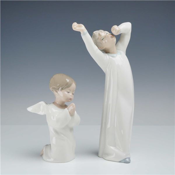 Two Lladro Porcelain Figurines, Angel Praying 01004538 and Boy Yawning 01004870