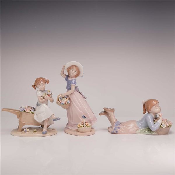 3pc Nadal Spanish Glazed Porcelain Figurines of Girls with Flowers