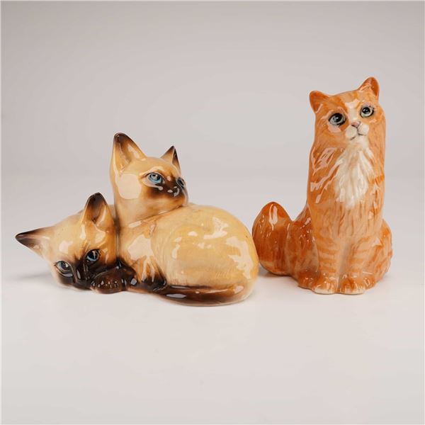 2pc Royal Doulton Figurines, Persian Cat DA194 & Siamese Kittens DA122