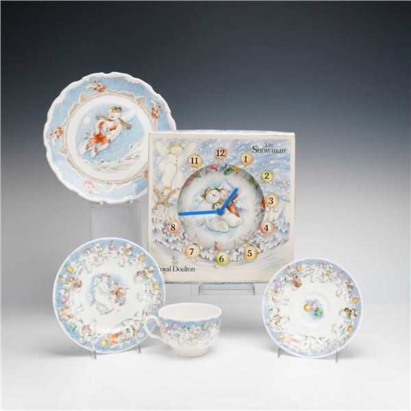 5pc Royal Doulton The Snowman Gift Collection Clock, Cup, Saucer, & Plates