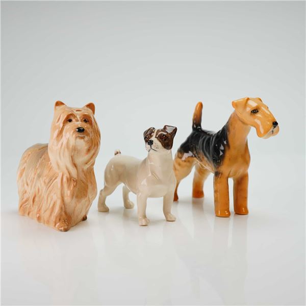 Three Beswick Pottery Dog Figurines, Yorkshire, Jack Russell, Airedale