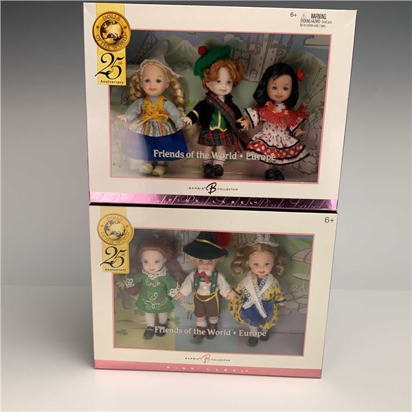 Two Barbie Collector Pink Label Friends of the World Europe Kelly Doll Gift Sets