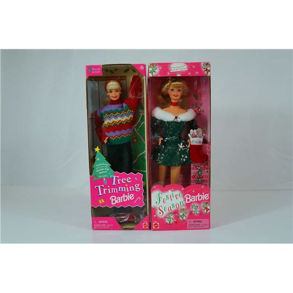 A Pair of Mattel Special Edition Tree Trimming and Festive Season Barbie Dolls, 11.5 Inches