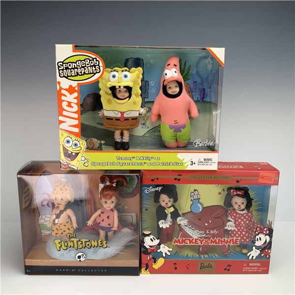 Three Mattel Barbie Kelly and Tommy Character Gift Sets Including SpongeBob SquarePants, The Flintst