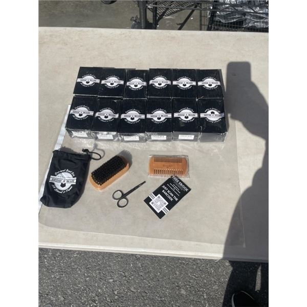 12 NEW GROW A BEARD KITS, EACH KIT INCLUDES WOODEN DOUBLE SIDE COMB, WOODEN BRUSH, TRIMMING SCISSORS