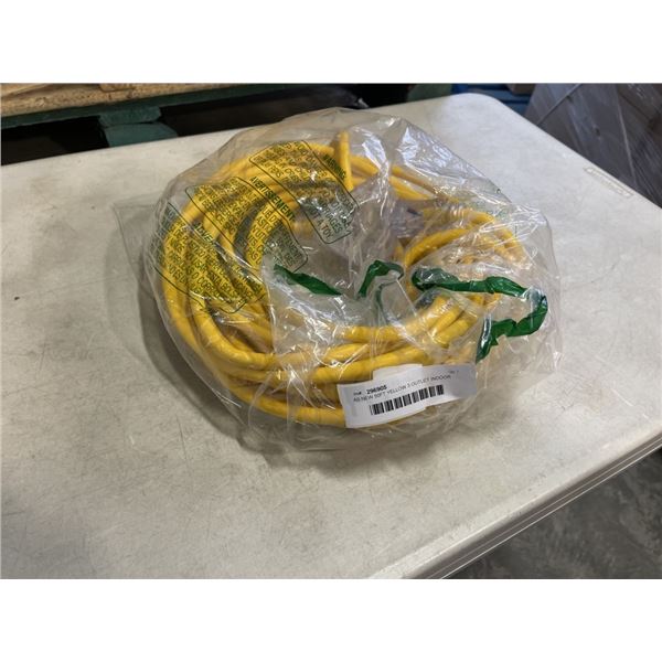 AS NEW 50FT YELLOW 3 OUTLET INDOOR OUTDOOR HEAVY DUTY LIGHTED 3 WIRE GROUNDED EXTENSION CORD 12AWG