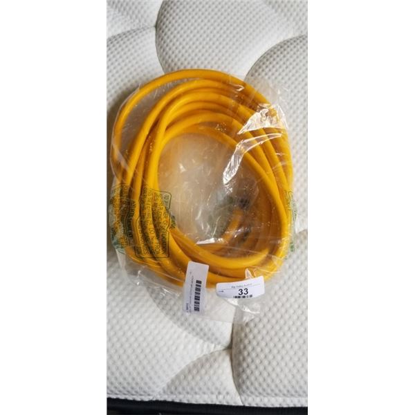 AS NEW 25FT INDOOR OUTDOOR HEAVY DUTY LIGHTED 3 WIRE GROUNDED EXTENSION CORD,YELLOW, 10AWG