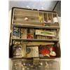 Image 2 : FISHING TACKLE BOX WITH CONTENTS AND ORGANIZER OF SPOONS, FLY TYING GEAR ETC