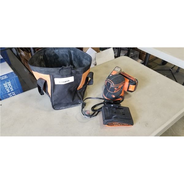 TACKLIFE PALM SANDER W/ FILTER, BATTERY, CHARGER, AND BAG