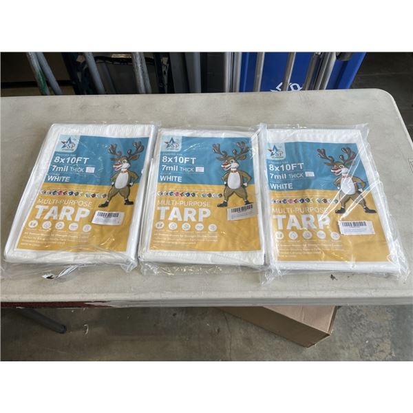 3 NEW 8FT X 10FT 7 MIL WHITE TARPS