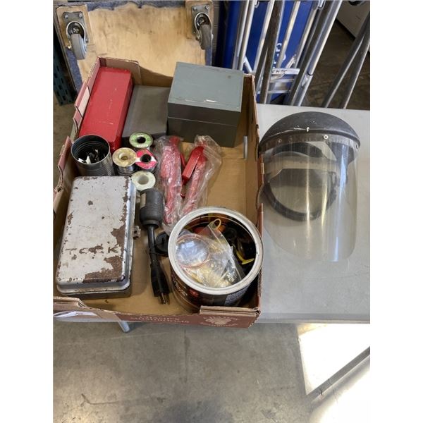 TRAY OF SOLDERING WIRE, ALLEN KEYS, PROTECTION FACE MASK ETC