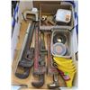 Image 2 : TRAY OF PIPE WRENCHES, SQUARE CLAMPS AND MORE