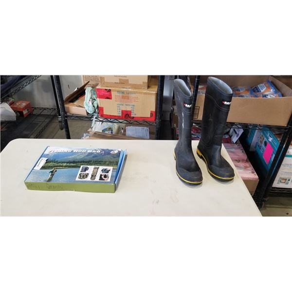 NEW FISHING ROD BAG AND SIZE 8 BAFFIN GUM BOOTS